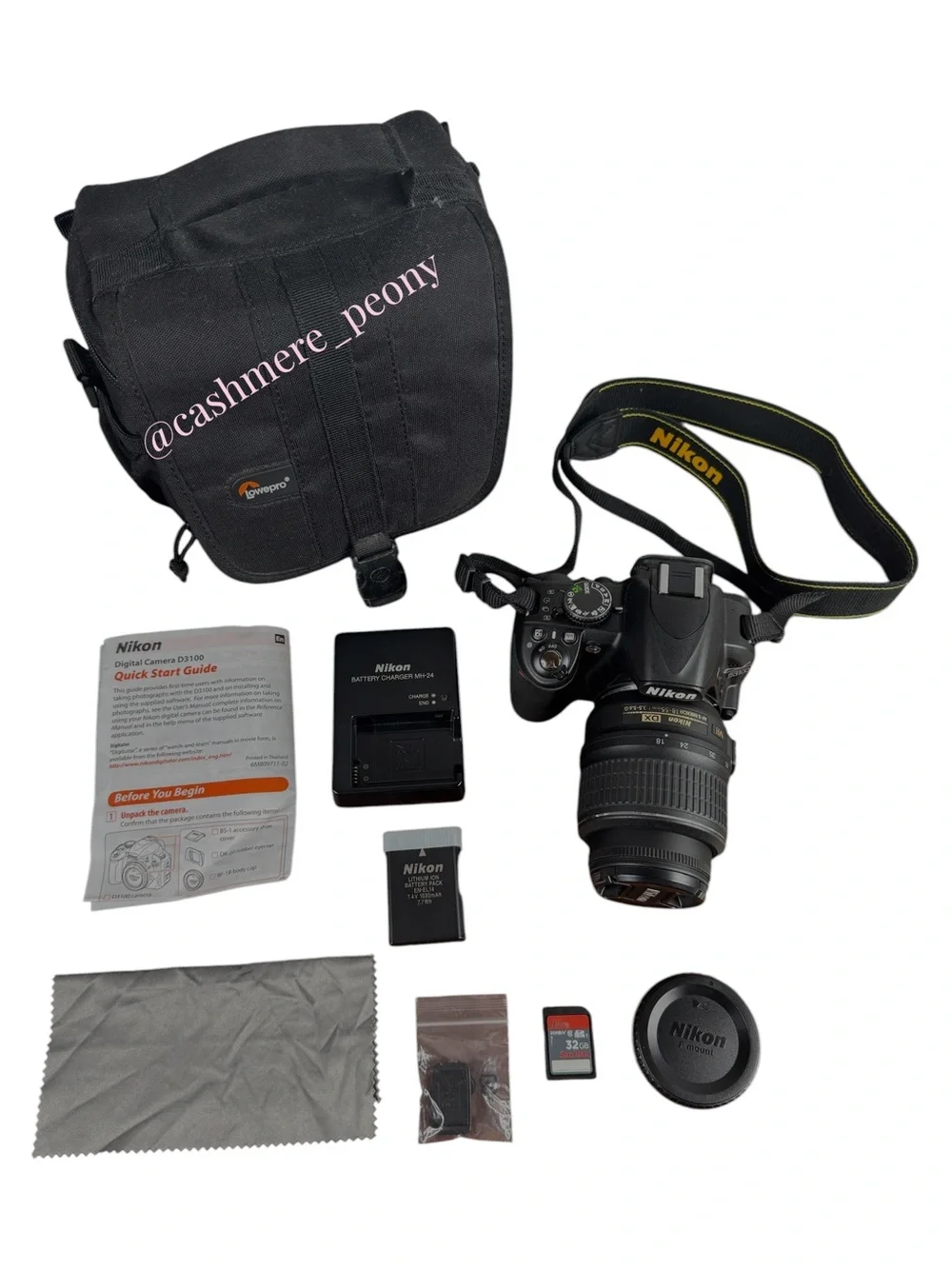 Nikon D3100 DSLR Camera Bundle AF Kit 18-55mm Lens Bag Manual Battery 32GBMemory